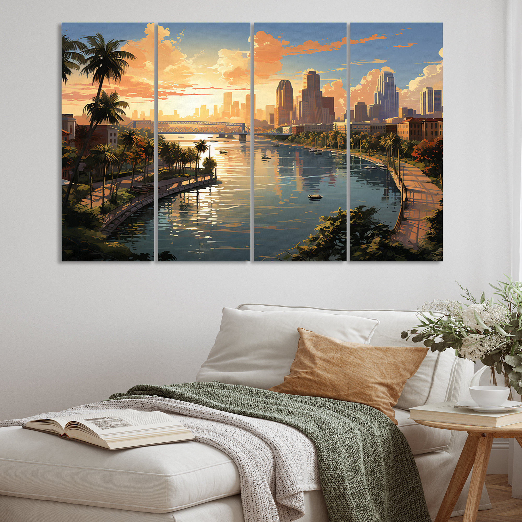 Design Art Sunshines State Miami III Florida Wall Decor 4 Panels